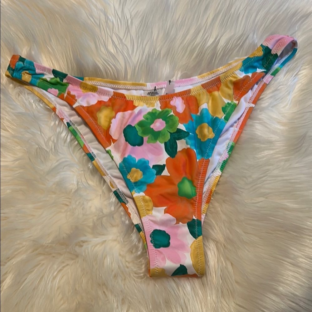 New! Lulus Gone Coastal White Floral Print Low Rise Bikini Bottoms